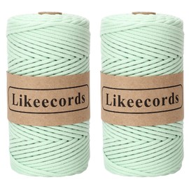 Likeecords 2 Skeins of Braided Macrame Cotton Cord 3mm x 100m,Macrame Rope, 100% Cotton Rope Macrame String,Colorful Cotton Craft Cord for Bag,Wall Hanging, Plant Hangers, Crafts, Knitting（Green）