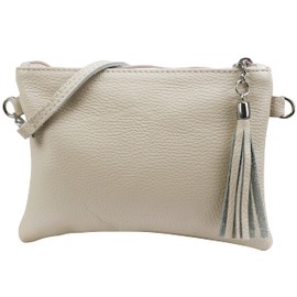 SH Leder Real Leather Shoulder Bag, Clutch Bag, Small Evening Bag, 22 x 15 cm, Anny, G248 - Beige -