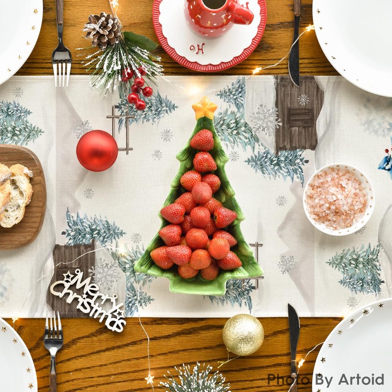 Artoid Mode Blue Snowman Christmas Table Runner, Seasonal Winter Kitchen