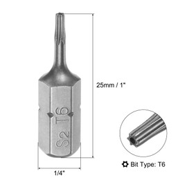 uxcell Torx Bits 1/4 Inch Hex Shank 25mm Length Magnetic Screwdriver T6 Screw Driver Bit S2 Alloy Steel 4pcs