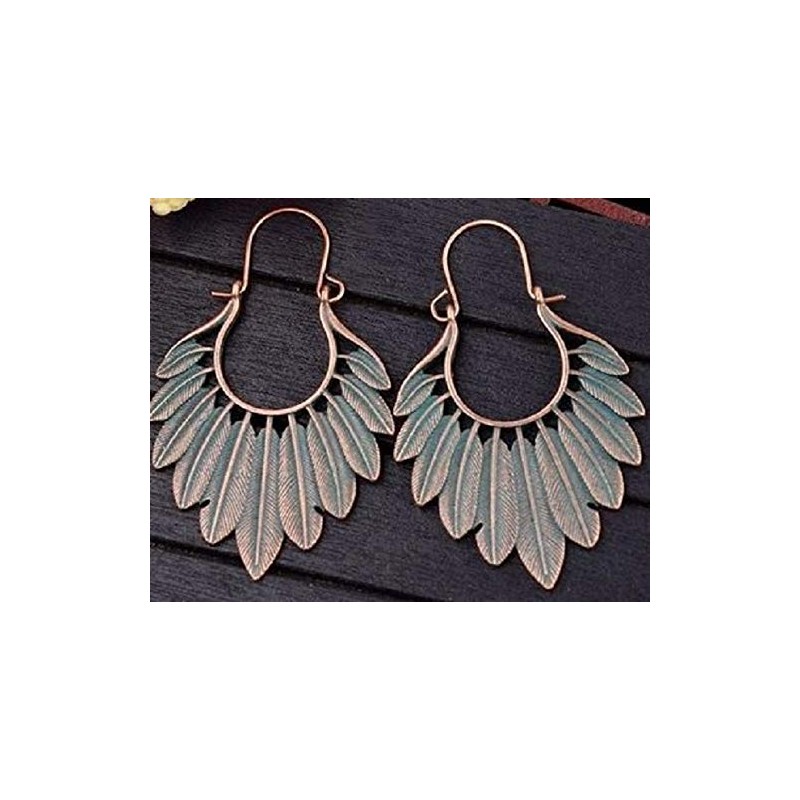 ✿ Feather wreath patina copper feather earrings✿ Exceptional side earrings