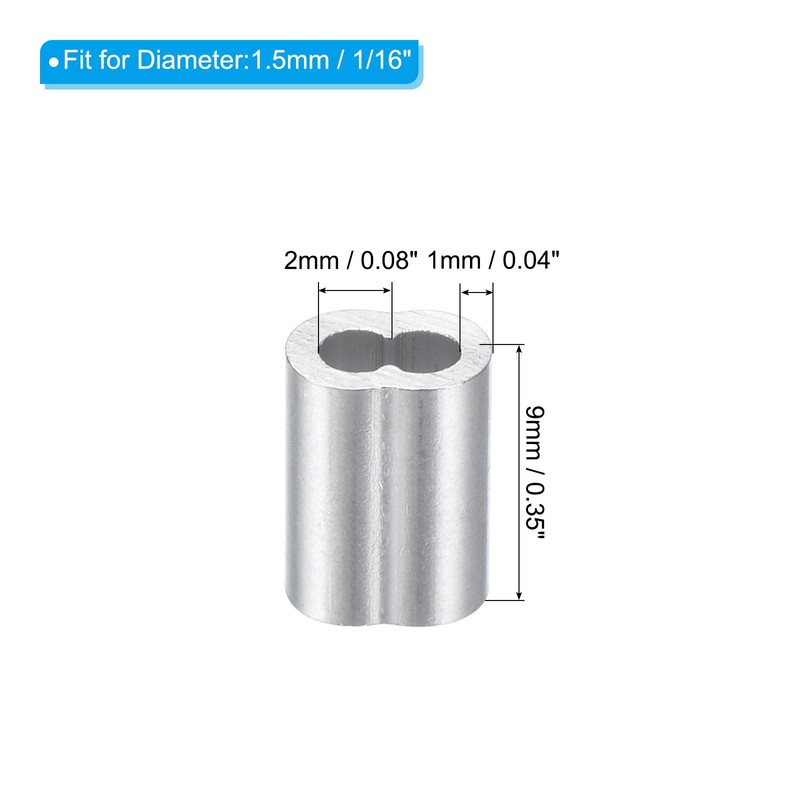 sourcing map 1/16" 1.5mm Aluminum Crimping Loop Sleeve Double Ferrule