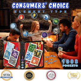 1000 Trading Card Binder 9 Pocket, 3-Ring Card Binder with 56 Page Removable Sleeves, High Storage Trading Card Holder Collection Card Album Carrying Organizer Case for MTG TCG Cards - Elemental Type