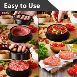 Hamburger Press, 3 in 1 Stuffed Burger Press Patty Maker with 100 Pcs Wax Hamburger Patty Paper for Stuffed Burgers, Sliders, Beef Burger, Non Stick Kitchen Barbecue Tool Grilling Accessories
