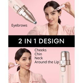 Rechargeable Facial Hair Remover for Women: 2 in 1 Electric Eyebrow and Facial Hair Remover - Suitable for Middle-aged Women’s Eyebrow, Chin, and Cheek Trimming - with Built-in LED Light(Pink)