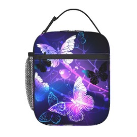 ZTDYTUDW Purple Butterfly Insulated Lunch Bag—portable Lunch Box For Women/Men/Girls/Boys Detachable Handle Lunchbag Meal Tote Bag