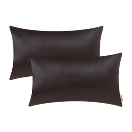 BRAWARM Faux Leather Throw Pillow Covers 12 X 20 Inches - Seal Brown Leather Lumbar Pilow Covers Pack of 2, Solid Dyed Leather Pillowcases for Couch Bed Sofa Garden Home Decorative