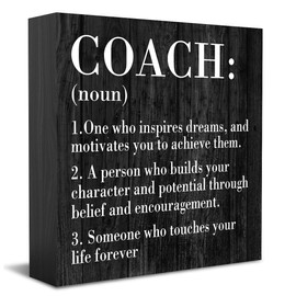 HTBIG Inspirational Coach Noun Coach Gifts Desk Decor Wooden Box Sign Rustic Black Wood Block Plaque Box Sign for Coach Mentor Trainer Tutor Home Office Desk Shelf Table Decoration Coach send friends