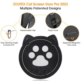 Patent Design Cat Door for Screen Door, ZOUTEX Pet Screen Door with Lockable Magnetic Flap for Cat and Other Small Pets, White