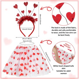 JWDMHSJ Amor Kostüm, Karneval Kostüme Amor Set, 2 Stück Amor Damen Kostüm, Herzchen Tutu, Weiß Tütü Rock, Valentinstag Herz Stirnband Pailletten, Romantische Amor Kostüm Accessoires