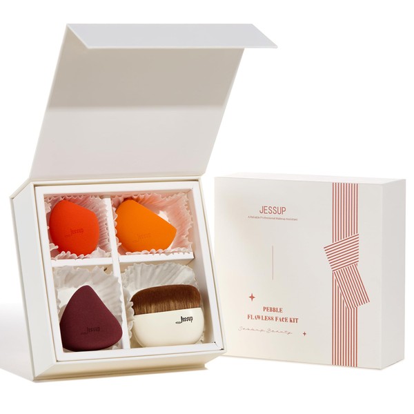 Jessup Foundation Brush with Makeup Sponge Set, 1pc Foundation Brush