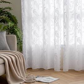 MIULEE White Lace Curtains 84 Inches Long Leaf Embroidered Window Curtain Warp Knitted Rod Pocket Drapes Vintage Lace Sheer Drapes Set of 2 Panels for Living Room, 58" x 84"