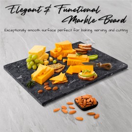 Flexzion Rectangular Marble Cheese Board - 11.5 x 15 Inch Black Marble Serving Board for Baking, Charcuterie, Pastry, Trivet - Non-Stick Heat Resistant Marble Cutting Boards for Kitchen