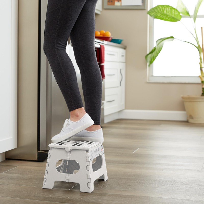 Casafield 9" Folding Step Stool with Handle, White - Portable