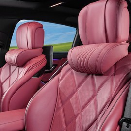 Dapucarin Car Headrest Memory Foam Neck Pillow for Driving with Genuine Nappa Leather Cover Soft Comfortable Seat Head Pillow Cushion for Most Cars SUV Sedan Home Office Red (2PC)