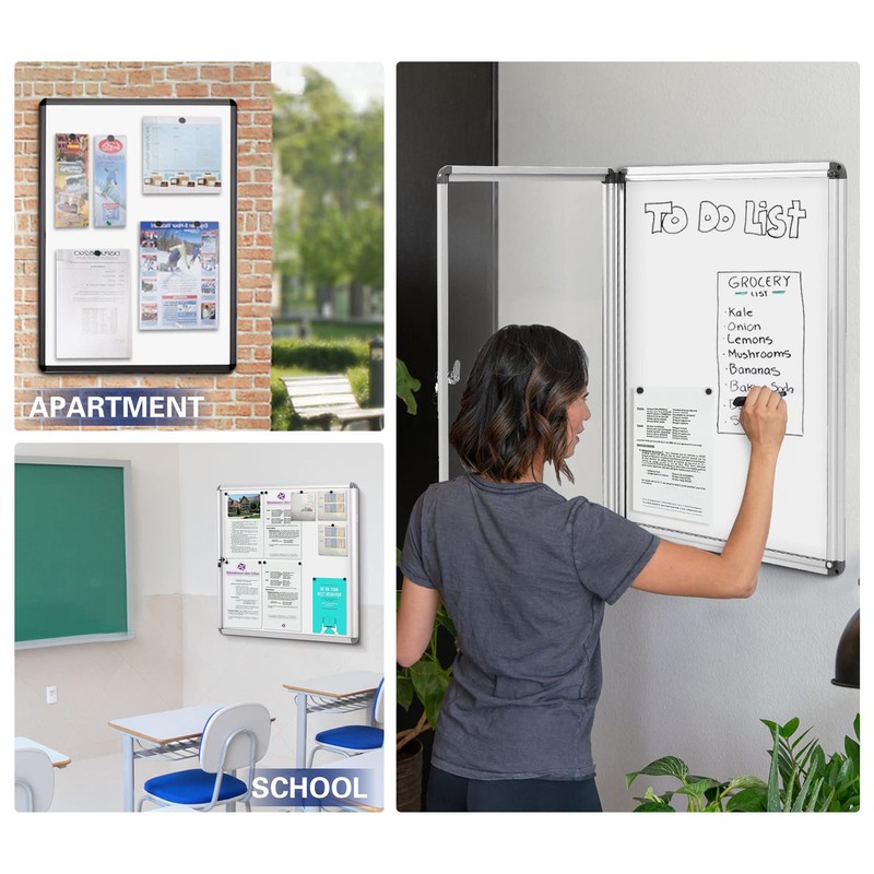 SWANCROWN Enclosed Notice Board Magnetic Bulletin Boards for Office with
