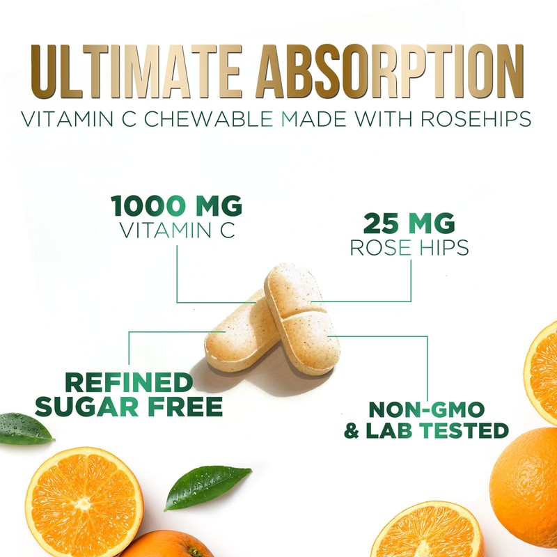 Vitamin C Chewable 1000mg - Extra Strength Antioxidants for Powerful