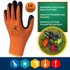 Firm Grip Coated Work Gloves - 10-Pair Pack, General Purpose, Utility Work and Construction, for Men and Women, Orange, Size Medium