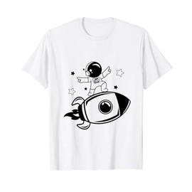 Cute Rocketship Surfing Astronaut in Outer Space for Kids T-Shirt