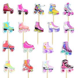 MBAIYO 36Pcs Roller Skate Cupcake Toppers, Colorful Roller Skate Party Decorations Retro Hip Hop Roller Skating Theme Cupcake Picks for 80s 90s Themed Birthday Party Decorations Skate Theme Party Supp