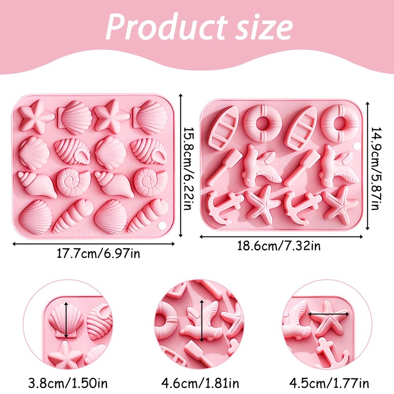 Seashell Silicone Chocolate Molds Ocean Theme Set of 2