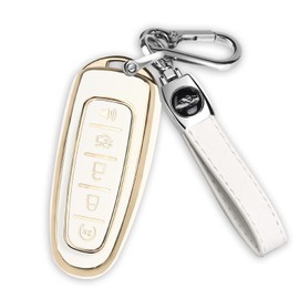 QBUC for Ford 360°Protector TPU Key fob Cover with Keychain Compatible with Ford C-Max Edge Escape Expedition Explorer Flex Focus Taurus Lincoln MKS MKT MKX Navigator Accessories (White)