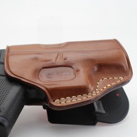 Premium Leather OWB Paddle Holster with Open Top Fits,Glock 43 Subcompact 9mm with Out Rail, Right Hand Draw, Brown Color/Black Color #1107#