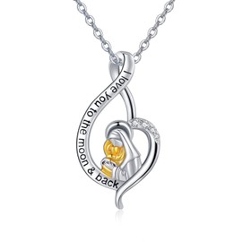 KINGWHYTE Women's Necklace 925 Sterling Silver Necklace Heart/Rounder/Infinity/Moon/Bear Letter 925 Silver Rhodium Plated with Zirconia Stones Pendant Jewellery with Gift Box, Sterling Silver, Zircon