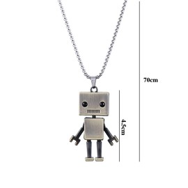 2 Pcs Retro Robot Pendant Necklace for Men, Punk Rock Movable Robot Necklace, Hip Hop Cool Jewelry Gift