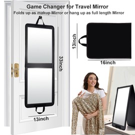 LPHUMEX Foldable Full Length Travel Mirror – 33” Portable Shatterproof Hanging Mirror, Folding Full Length Travel Makeup Mirror for Camping, RV & Small Spaces