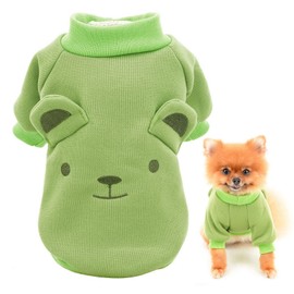 SMALLLEE_LUCKY_Store Puppy Fleece Sweatshirt Sweater Cute Bear with Ears for Small Medium Dogs Cats Yorkie Chihuahua Kitten Warm Autumn Winter Clothes,Green S