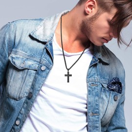 Cupimatch Philippians 4:13 Cross Pendant Necklace, Stainless Steel STRENGTH Bible Verse Crucifix Jewelry with 22 inch Chain Black