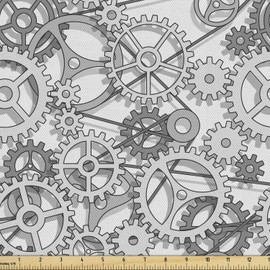 Ambesonne Steampunk Fabric by The Yard, Abstract Design of The Grey Toned Gears Working in Harmony Conceptual Image, Decorative Fabric for Upholstery and Home Accents, 2 Yards, White Grey