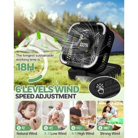 Maraiss 25000mah Camping Solar Fan, 120° Oscillation Rechargeable Solar Powered Fan with LED Light, 6 Adjustable Speeds Battery Powered Portable Fans, USB-C Fans for Travel Tent Camping Accessories