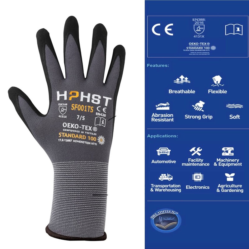 Nitrile Work Gloves HPHST,Spandex Liner Nitrile Coated,Smart Touch,12 Pairs(M)