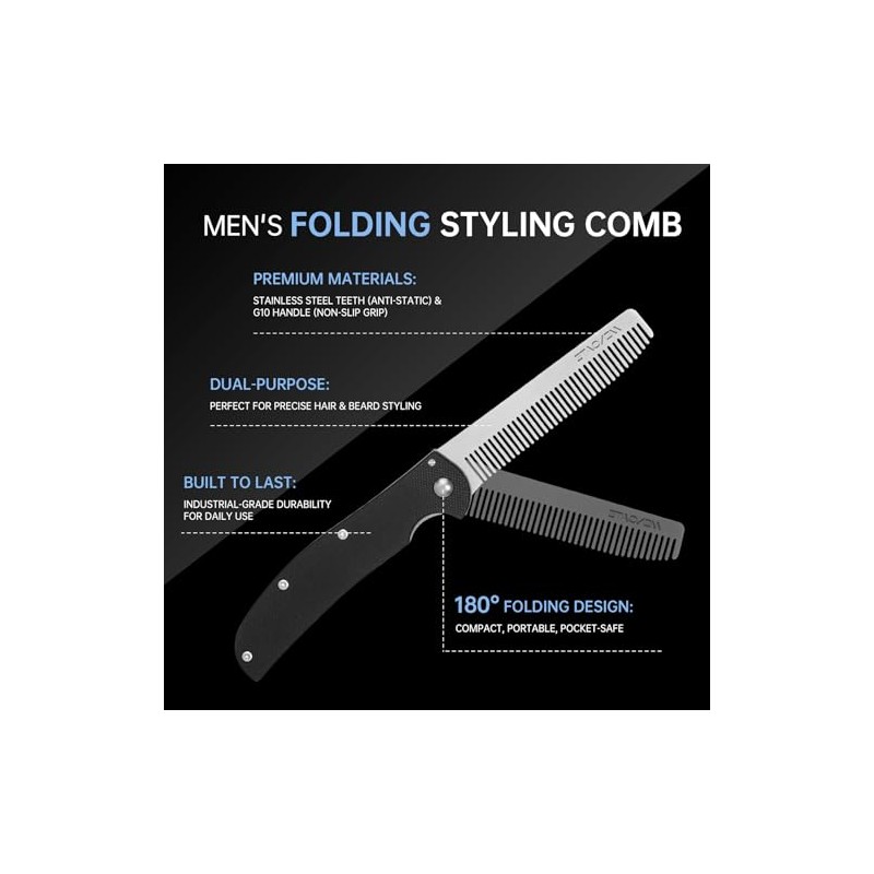 Peine de bolsillo plegable para hombres, herramienta de peinado de