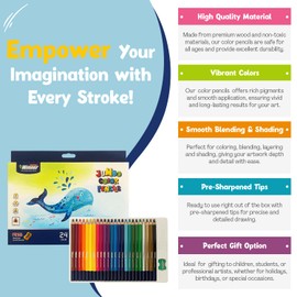 grandor Jumbo Colored Pencils - 24 Extra Thick Pencils with Free Sharpener, Ergonomic Triangular Design, Safe for Kids, Great for Classroom and School Supplies