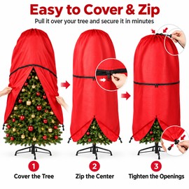Upright Christmas Tree Storage Bag with Adjustable Straps, Zipper & Drawstring, Oxford Fabric Dust Cover, 3FT/4FT/5FT/9FT
