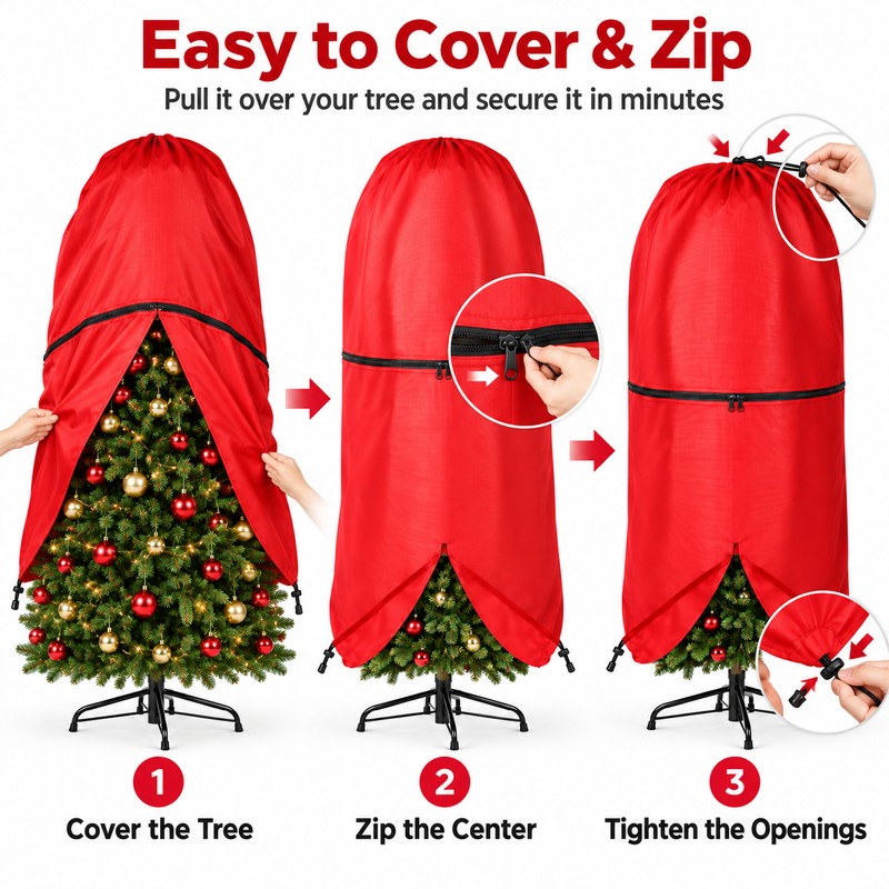 Upright Christmas Tree Storage Bag with Adjustable Straps, Zipper &