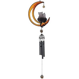 George S. Chen Imports SS-G-99985 Wind Chime with Black Coated Gems Cats on The Moon Hanging Decoration