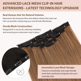 TESS Clip in Extensions Echthaar 6stk 40g, 6 Clip in Haarverlängerung Echthaar Extensions Remy Extensions40cm 06# Braun