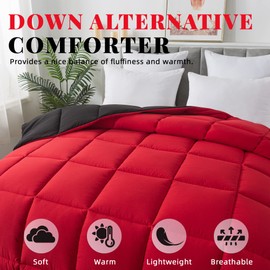 Cosybay Down Alternative Comforter (Red/Black, Queen) - All Season Soft Quilted Queen Size Bed Comforter - Duvet Insert with Corner Tabs -Winter Summer Warm Fluffy, 88x92inches