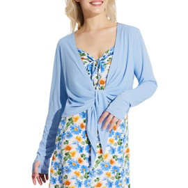 BALEAF 2024 UPF 50+ - Cárdigan corto para mujer, con lazo frontal, ligero, para verano, sol, para playa, al aire última intervensión, Azul, XXL