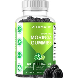 Vitamatic Sugar Free Moringa Gummies – 10,000 mg Equivalent per Serving (from 200 mg of 50:1 Extract) – Green Superfood Supplement – 60 Pectin-Based Vegan Gummies – No Sugar Added