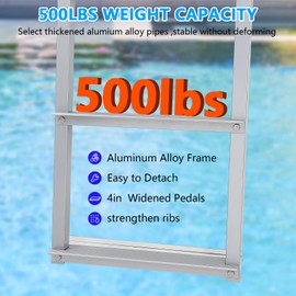 Removable Dock Ladder 3/4/5 Steps,Pontoon Boat Ladder with Anti-Corrosion 6063 Aluminum & Upgraded Widen Nonslip,350lbs Marine Pontoon Boat Dock for Lake/Pool/Boarding/RV,Straight Ladder (4-Steps)