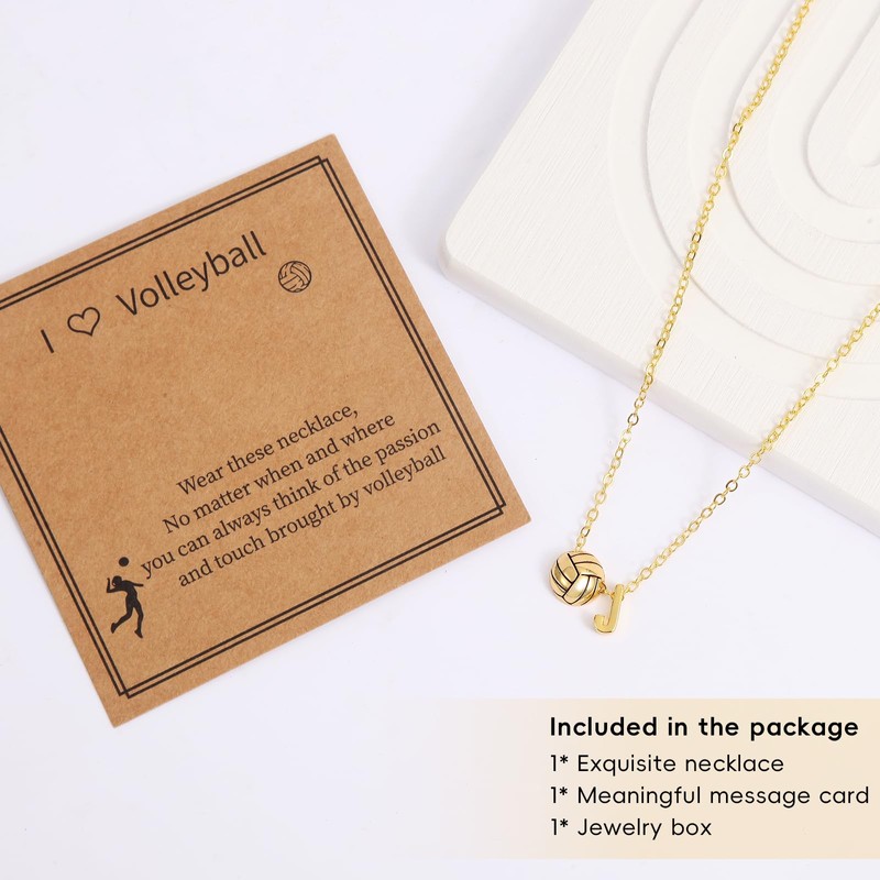 LUIOUS Volleyball Initial Necklace for Women - A-Z Letter Design,