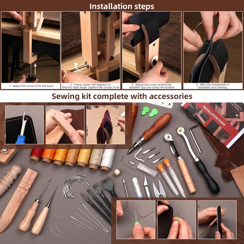 Yizzvb Stitching Pony, Leather Stitching Pony Clamp-Table Desktop Pony Horse