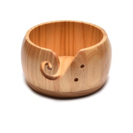 Wooden Yarn Bowl 5.9 x 3.1 Inches Handcrafted Knitting Bowl Yarn Storage Basket with Carved Hole and Drilled Slots for DIY Crocheting Accessories