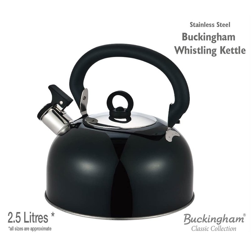 Buckingham Black Colour Coated Stainless Steel Retro Whistling Kettle 2.5