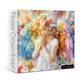 Angel Flower Jigsaw Puzzle 1000 Piece for Adult, Colorful Flower Jigsaw Puzzles, Christian Religious Pretty Fairy Peaceful Prayer Puzzle